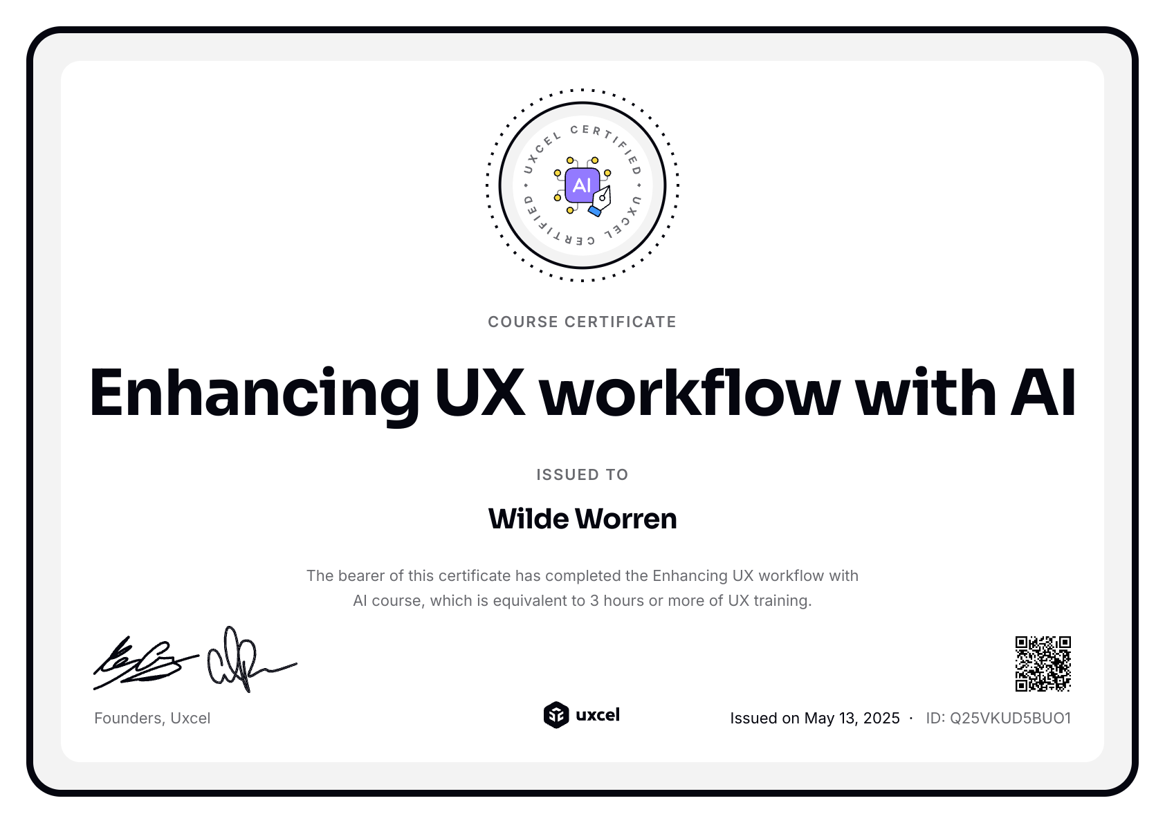 Wilde Worren's certificate